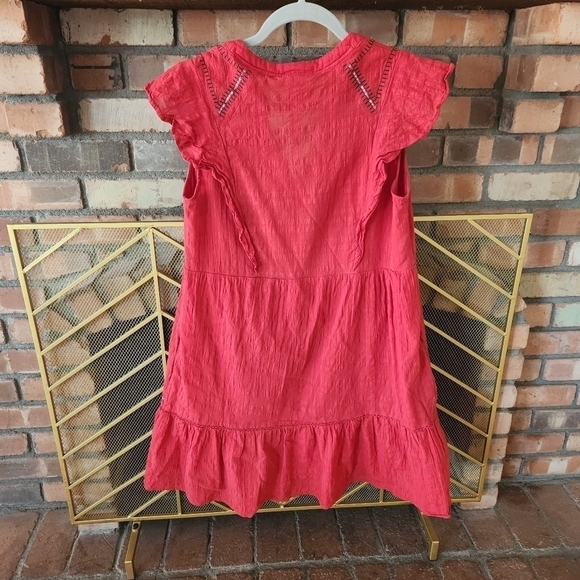RED Bohemian 100% Cotton Ruffle Sleeved V Neck Dress. SIZE Medium - Picture 10 of 12